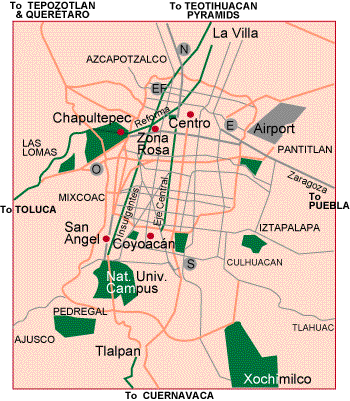 Image: Mexico City Map, Taos Art School, Frida Kahlo, Frida Kahlo's art, Frida Kahlo tour, casa azul, creative sources, art odysey, larry torres, coyoacan, museo de arte moderno, museo leon trotsky, pyramids, sun, moon,Frida, Kahlo