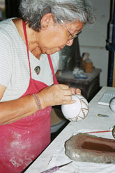 Clickable Image: Taos Art School Lucy Lewis Potter Making; click for larger image, Lucy Lewis, authentic, traditional, pottery making, clay, Lucy Lewis